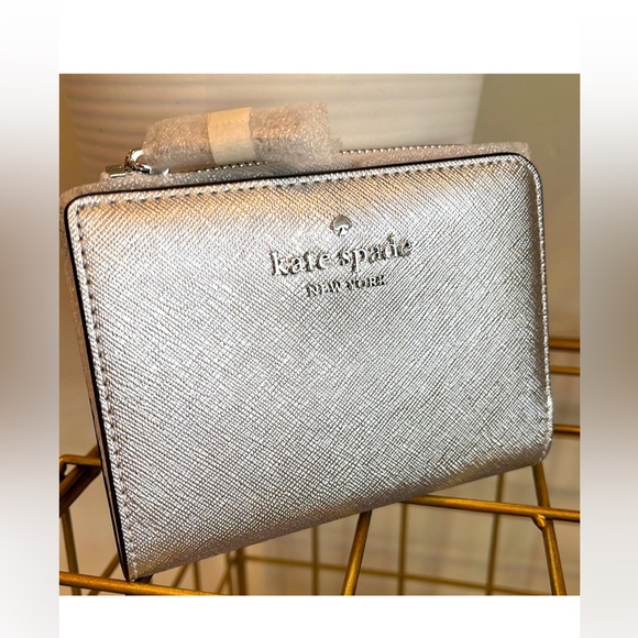 kate spade Accessories - NWT Kate Spade Saffiano Lunar light/Silver Leather Wallet